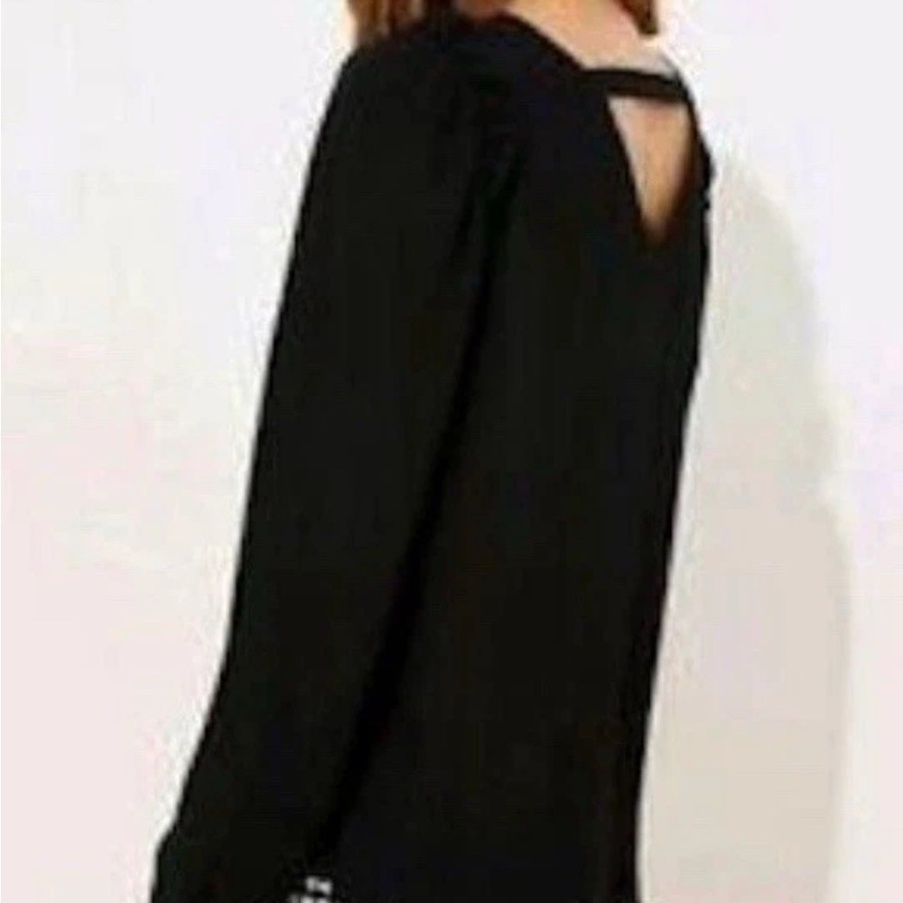 LOFT Black Ruffle Shoulder Bar Cutout Back Women's Blouse